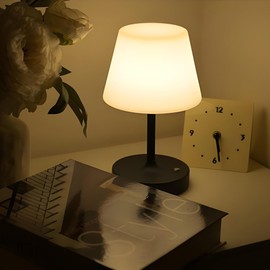 Modo LED Cordless USB-C Re-Chargeable Desk Lamp, 5200mAh Battery Operated with 3 Color Temperature 2700K-3000K-3500K and Fingertip Touch On/Off Plus Dimming in Black with White PC Shade