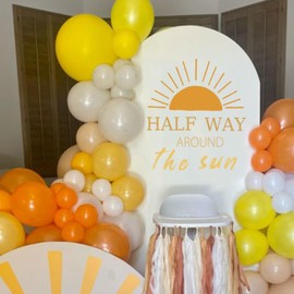 Raoformi Half Way Around The Sun Decal - Sunshine 1/2 Birthday Decorations, Half Way to One Gold Sunset Design Wall Decal, 6 Month Milestone Decoration for Boys Party Supplies
