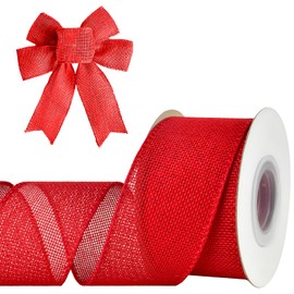 MuRealy 2.5 Inch Natural Red Jute Burlap Wired Ribbon - 10 Yards, Shedding-Free & Non-Fraying | Heavy-Duty for Rustic Wreaths, Gift Wrapping & Holiday Crafts