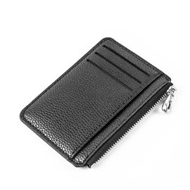 DAGORD Leather Card Holder Mini Wallet Men with Coin Compartment and Card Slot Slim Flat Wallet Faux Leather for Men Women, black, Modern