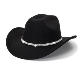 Vuqofkc Women/Men Western Cowboy Hat Cowgirl Hat Outdoor Wide Brim Fedora Hat Cowboys and Cowgirls with Buckle Belt (Black)