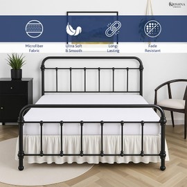 KRISHNA Ruffled Bed Skirt with Split Corners Queen, 100% Microfiber Hotel Quality, 14 Inch Drop Dust Ruffle Gathered Bedskirt with Platform, 60" x 80", Ivory