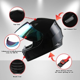 WOW Youth Motorcycle Full Face Helmet Street Bike BMX MX Kids Glossy Black + MX Skeleton Glove Bundle