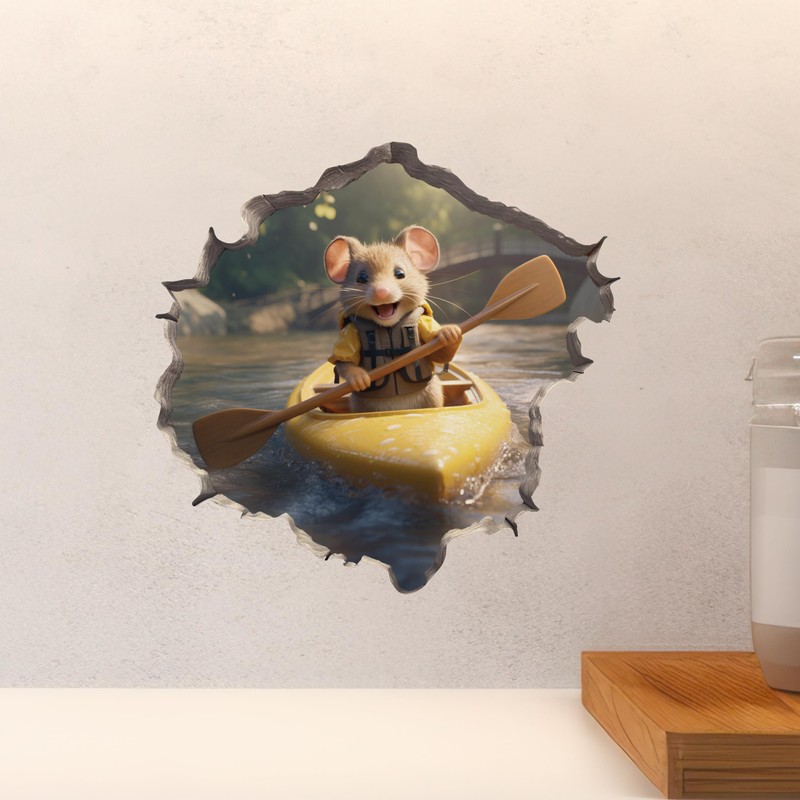 Kayaking Mouse in Mouse Hole Decal - Mouse Hole 3D