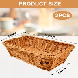 2 Pack Poly Wicker Woven Bread Basket, 12 Inch Rectangular Fruit Baskets Food Serving Holders for Vegetables, Home, Kitchen, Restaurant, Outdoor