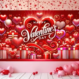 BlissYard Valentine's Day Banner Valentine's Day Decoration Red Heart Cute Gnome Holiday Decorative Backdrop Hanging Banner 71 * 43inch Valentines Day Backdrops for Photography