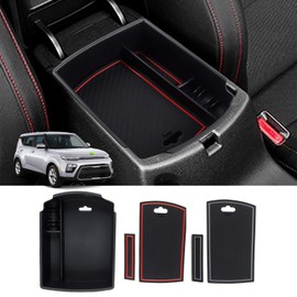 Autorder Center Console Organizer for Kia Soul 2020 2021 2022 2023 2024 2025 Accessories Armrest Storage Box Secondary Insert Tray with 2 Color Mats