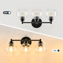 VONLUCE Bathroom Light Fixtures, 3-Light Bathroom Vanity Light with Globe Glass Shades E26 Sockets, Bathroom Lights Over Mirror for Bedroom Hallway Living Room, Black Finish