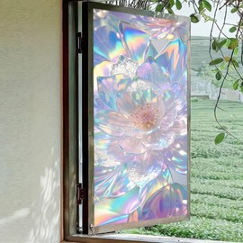 BlissYard Window Privacy Film Stained Glass Silver Lotus Home Decorations 17.7x39.3 inch Flora Stained Decals Static Cling Sun Blocking Decor for Home Office Windows Doors Glass Partitions