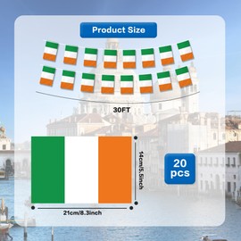 Ireland Flags Irish Small Mini Hanging Flags Pennant Banner Decorations For Schools,National Sports Events, Grand Opening,Patriotic Festival, Party, 20Ft 20 PCS (Ireland)