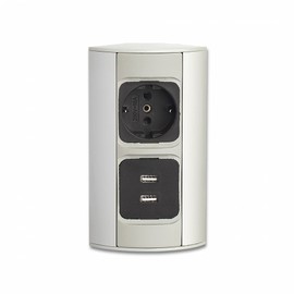 Furniture Socket 1 x Schuko 1 x USB Silver-Grey for Kitchen and Office - Vertical and Horizontal Mounting - Corner Socket Strip Built-in Socket Kitchen Socket