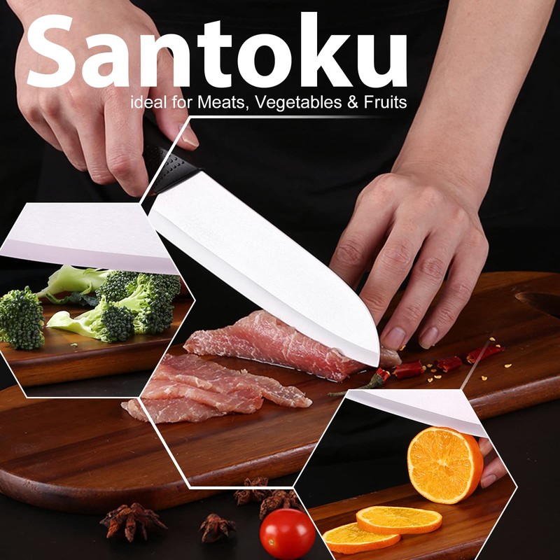 Rynal Ceramic Knife - 7 inch Chef's Santoku Knife -