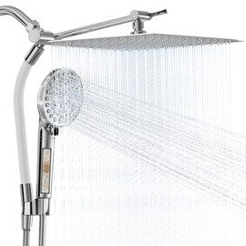 UltrTxenova 10" Metal Rain Shower Head with Handheld Spray Combo,10" Height/Angle Adjustable bar, Filtered Handheld Shower Head with 10-Spray Built-in Power Wash,71" Extra Long Hose Chrome