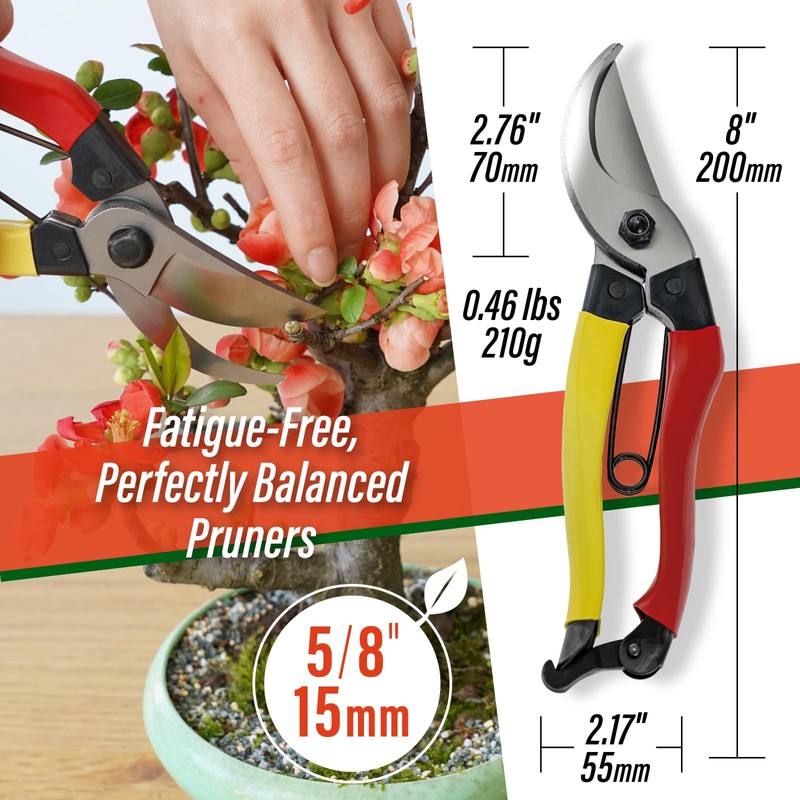 SUIZAN Bypass Pruning Shears 8” - Professional Japanese Hand Pruners