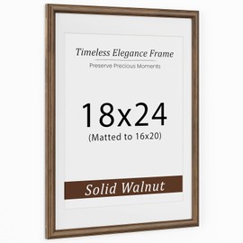 18x24 Picture Frame, USA-Sourced Walnut Wood Poster Frame with Tempered Glass, Display 16x20 with Mat, 18 by 24 Photo Frame for Vertical & Horizontal Display, Handcrafted Wood Frame, 1 Pack