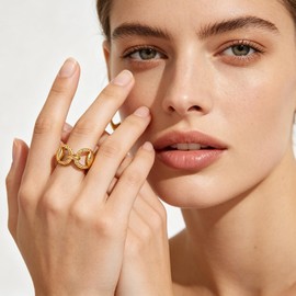 TONLUYAX Chunky Gold Horsebit Rings for Women Vintage Western Horseshoe Rings Adjustable Equestrian Ring Statement Jewelry