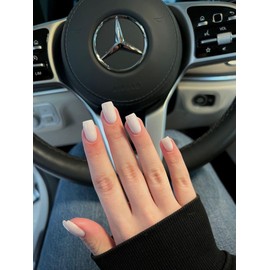 KQueenest White Press On Nails Almond Square Coffin Nails for Sticking Short, Shiny Jelly Gel Fake Nails Fingernails for Sticking Ballerina, Plain Acrylic False Nails for Women, Pack of 24