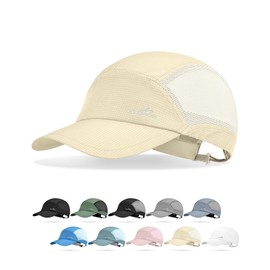 GXCROR Performance Baseball Cap for Men and Women - UPF 50+ Sports Cap, Lightweight & Quick Drying for Golf, Hiking, Gym | Adjustable Sun Protection with Reflective Logo, Light khaki+white, Unit size