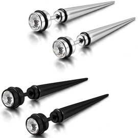 Flongo 4PCS Men's Piercing Screw Stainless Steel Spike Faux Taper Stud Earrings, Valentine Christmas Spike Earrings for Men