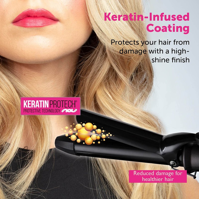 Carmen C81068 Neon 25mm Curling Tong with Keratin-Infused Coating, 90-Second
