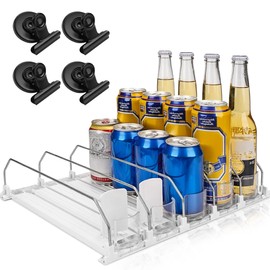 AMZENTIALS - Fridge Organizer Drinks | Compact Beverage Organizer for Refrigerator with Magnetic Clips | Refrigerator Organizers and Storage | Acrylic Organizers | Soda Can Organizer (Transparent 2)