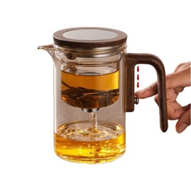 DRNKNSTX 20oz (about 600ml) glass teapot with walnut wood handle and tea infuser, a gift cup for both men and women.