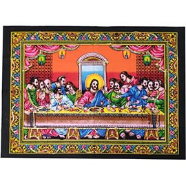 Purpledip Cotton Wall Poster Jesus Christ Last Supper: Spiritual Hanging Unframed Sheet, Multicolor (20094)
