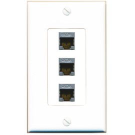 RiteAV CAT 6A 3 Port Shielded Cat6a Wall Plate 1 Gang Decorative White