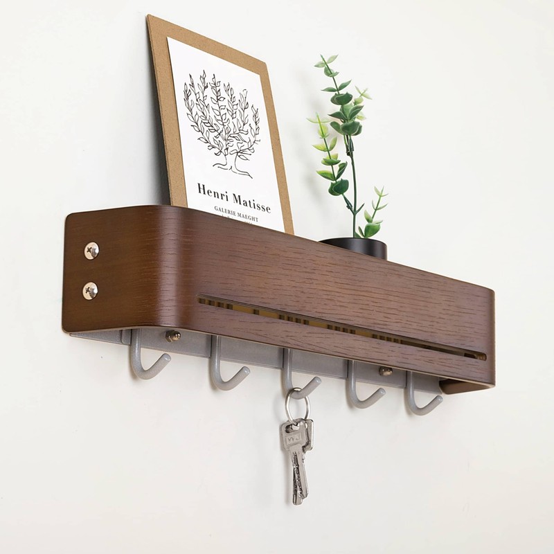 GEMAPOCO Key Holder Wall Mount with Shelf | Brown |