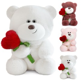 Bocguy Teddy Bear Plush, 28 cm Teddy Bear with Heart Rose, Stuffed Toy Plush Toy Cuddly Toy Gifts for Girlfriend Children Birthday, Valentine's Day