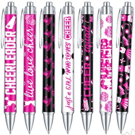 Sayglossy 24 Pcs Cheerleader Gift Bulk Cheer Ballpoint Pens Cheerleading Black Ink Retractable Writing Pens for Girls Team Sport Party Favors Senior Night Gifts(Hot Pink)