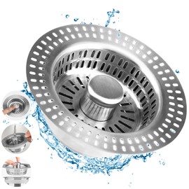Ceecysaa Upgraded 3 in1 Kitchen Sink Drain Strainer & Stopper – Stainless Steel Pop-Up Sink Plug with Anti-Clogging Basket, Fits Standard 3-1/2'' Sink Drain Hole, Silver