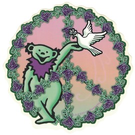 Grateful Dead Dancing Bear Peace - Window Sticker / Decal (5.5" Circular)