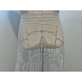 wowfabric4less123 Silver White Rhinestones Sprinkle Glitter lace fabric 50" width Sold By The Yard