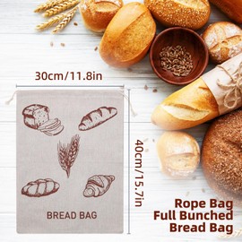 Pack of 3 Bread Bags, 40 x 30 cm Linen Bread Bags, Reusable Bread Bags to Keep Bread Fresh, Linen for Homemade Bread with Drawstring