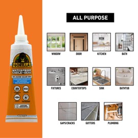 Gorilla 100% Silicone Caulk, Waterproof Sealant, 2.8oz Squeeze Tube (Pack of 2) – White -10 Year Mold Resistant Kitchen, Window, Bath, Marine, Door and More