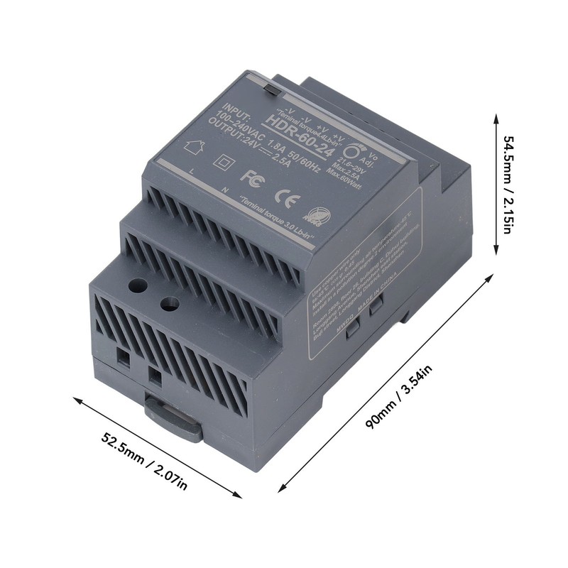 Rail Switching Power Supply 24V Thin Mount 60W 2.5A 100~240VAC
