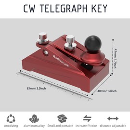 CW Morse Code Key - Pocket Morse Code Telegraph Key Aluminum Alloy Base Grey for Amateur Radio Ham Operators, Adjustable Tension (Red-09)