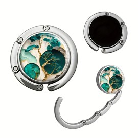 2D Flat Purse Hanger Purse Hook for Table Foldable Handbag Storage Folding Decor Table Hook Unique Gift Travel,Green MarbleColor: Silver-2pcs, size: s
