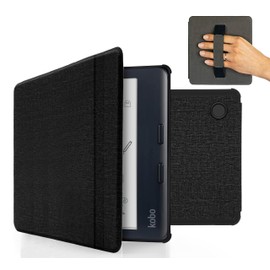 MyGadget Cover compatible with Kobo Libra Colour 2024 | Libra 2 2021 Magnetic Flip Case - Bookstyle Protector with Elastic Hand Strap - Black