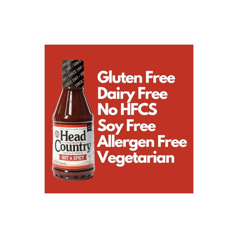 Head Country Bar-B-Q Sauce, Hot & Spicy | Soy Free,
