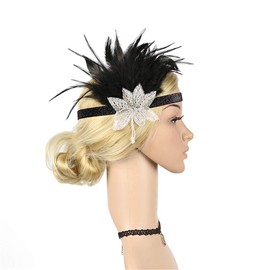 Vintage Feather Rhinestone Headband 1920s Bridal Headpiece for Women Gatsby Accessories Dance Party Hair Costume Style 4