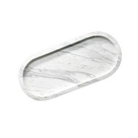 HAMAKAWA Bathroom Vanity Tray, Large Natural Marble Oval Sink Tray 10 Inch, Jazz White Limestone Dresser Tray for Soap Dispenser Modern Countertop Organizer for Kitchen Countertops, Home Decor