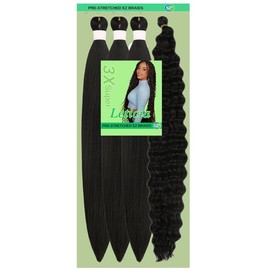 Brow Braiding Hair Pre stretched Curly Braiding Hair for Boho Braids Color 30 Knotless Hypoallergenic Ez Braids:_Jet Black-With Display Card_26 Inch-Packs of 3+1