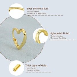 KRKCLIFE Women's Hoop Earrings 15mm, Twisted Heart Huggie Earring, 14K Gold/White Gold Plated Hypoallergenic 925 Sterling Silver Hoops Huggie Earrings Jewelry for Women