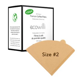 Ecowilli Pour Over Coffee Filter Cones 150-pack Biodegradable Unbleached Coffee Filters V60 Filter 02 for Drip Coffee (Size 02)