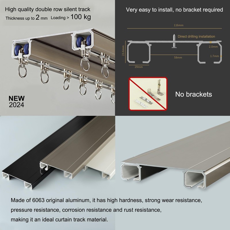 YXHOMME Double Row Ceiling Curtain Track - Double Rails for