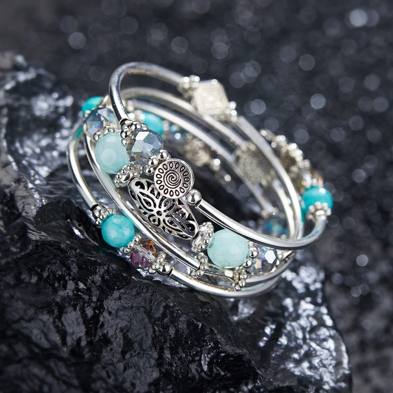 Pulseras apilables con cuentas para mujer, pulsera bohemia de plata,