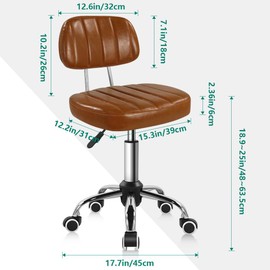 BFTOU Square Swivel Stool with Wheel for Work SPA Shop Massage Height-Adjustable and Cost-Effective Rolling Stool Chair with Back (Brown)