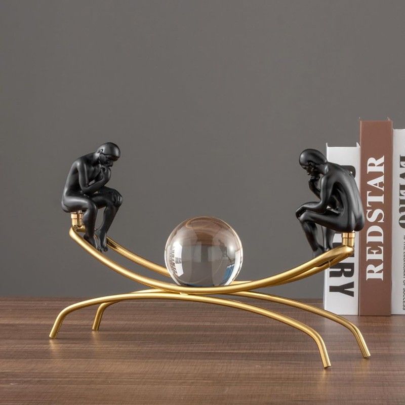 FUNSXBUG The Thinker Statue Thinking Man Statues with Crystal Ball